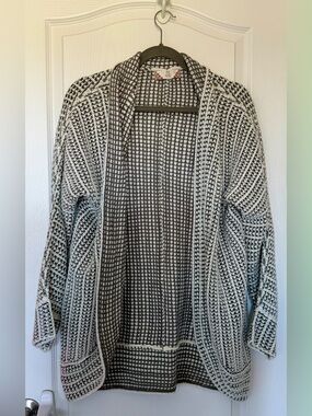 Pink Rose Black & White Open-Front Knit Cardigan